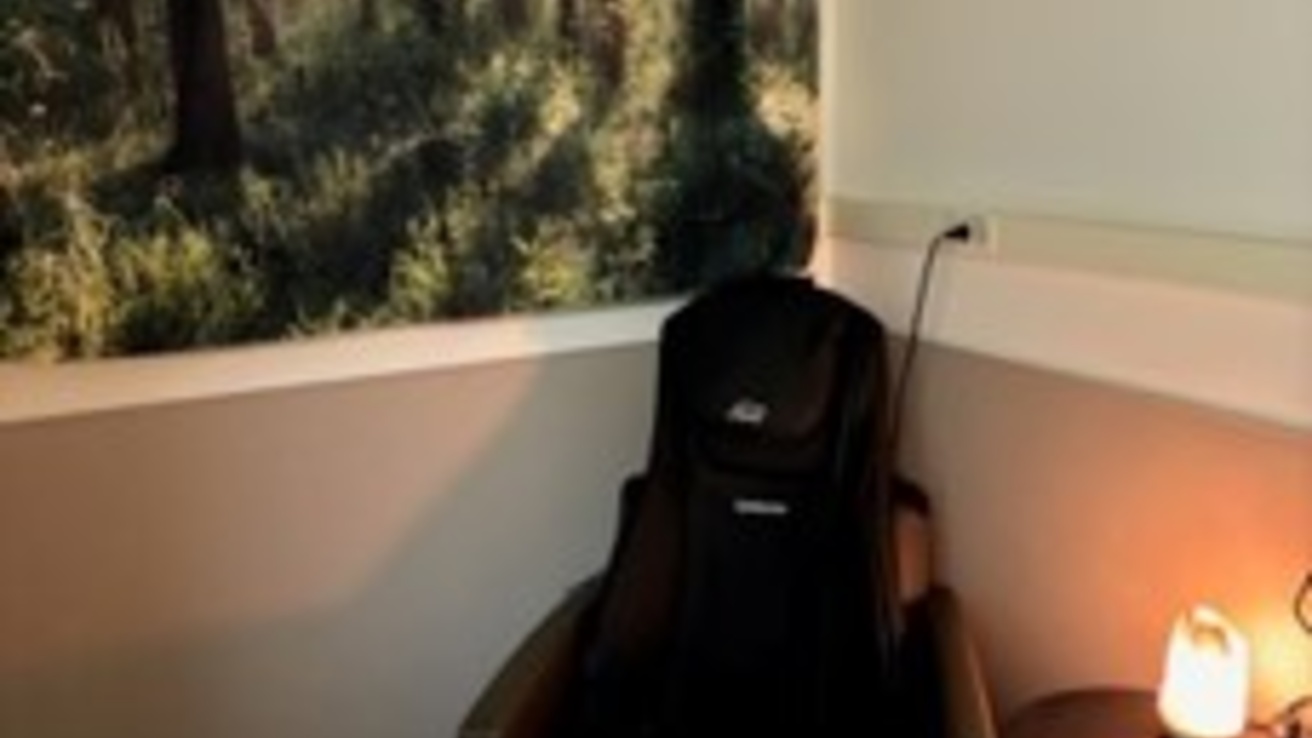 Massage chair by an image of trees